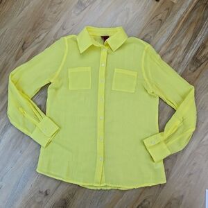 💜Merona Yellow Gauzy Lightweight Adjustable Roll Tab Long Sleeve Top Small
